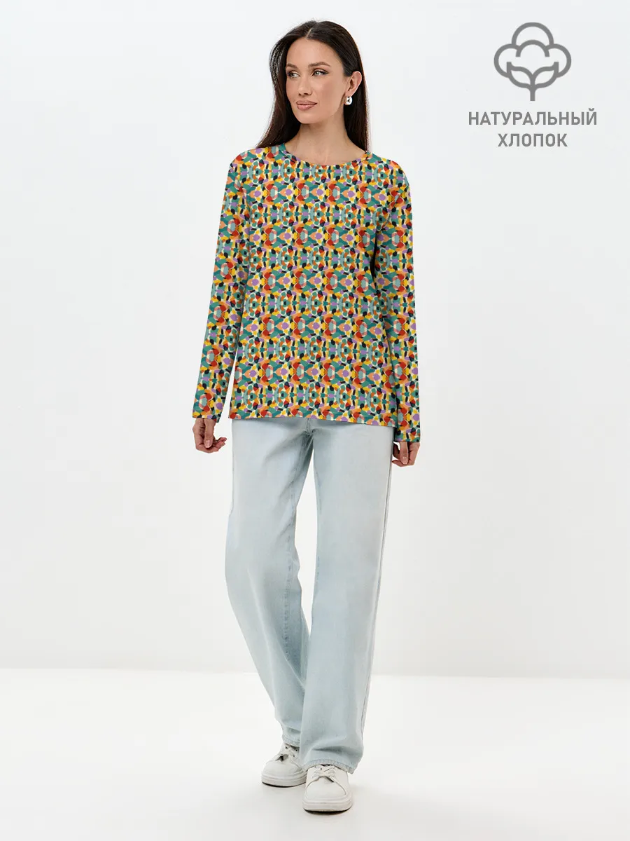 Лонгслив женский. Хлопок / Цветные фигуры