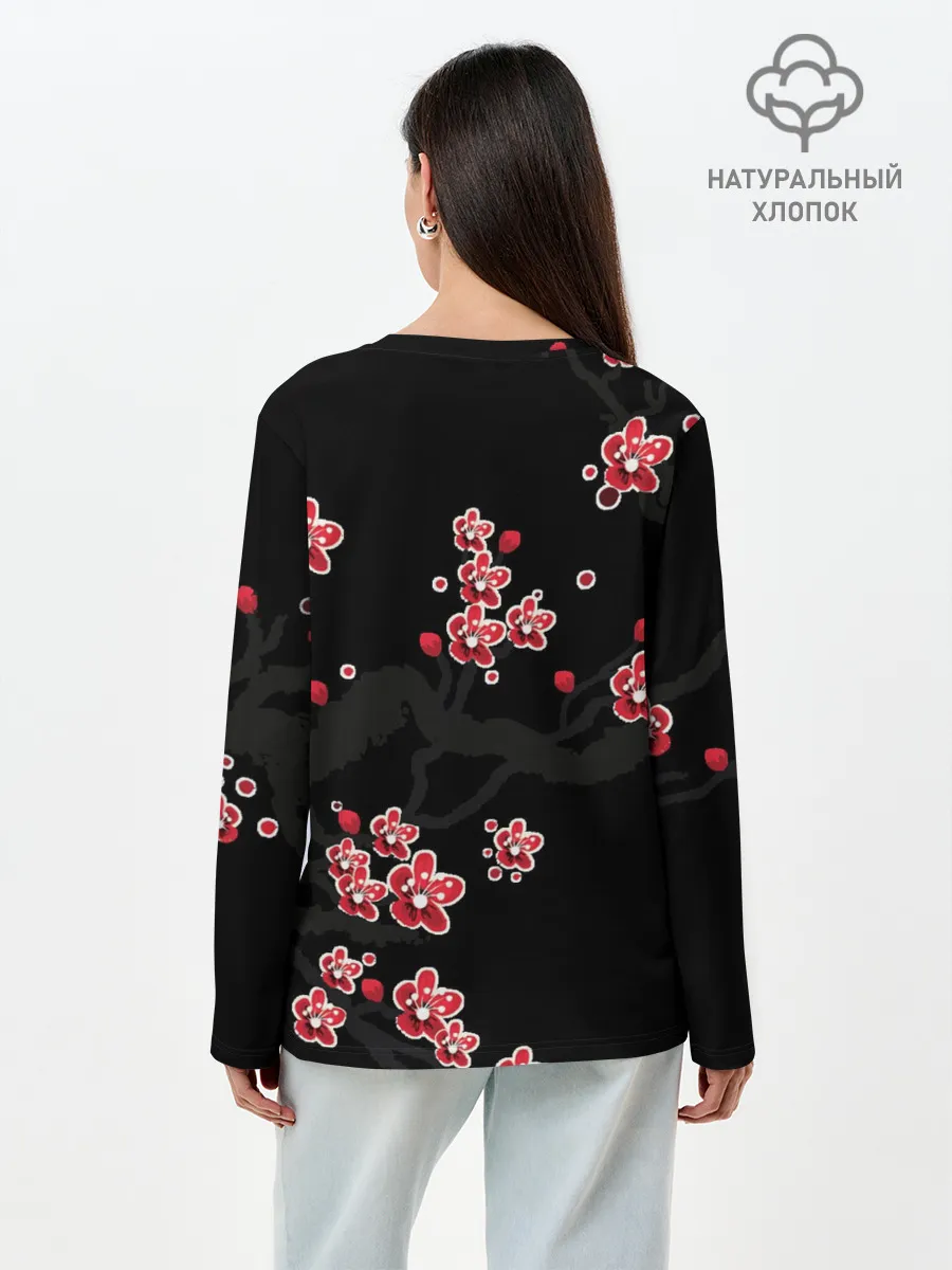 Лонгслив женский. Хлопок / САКУРА ЦВЕТЁТ И БЛАГАУХАЕТ
