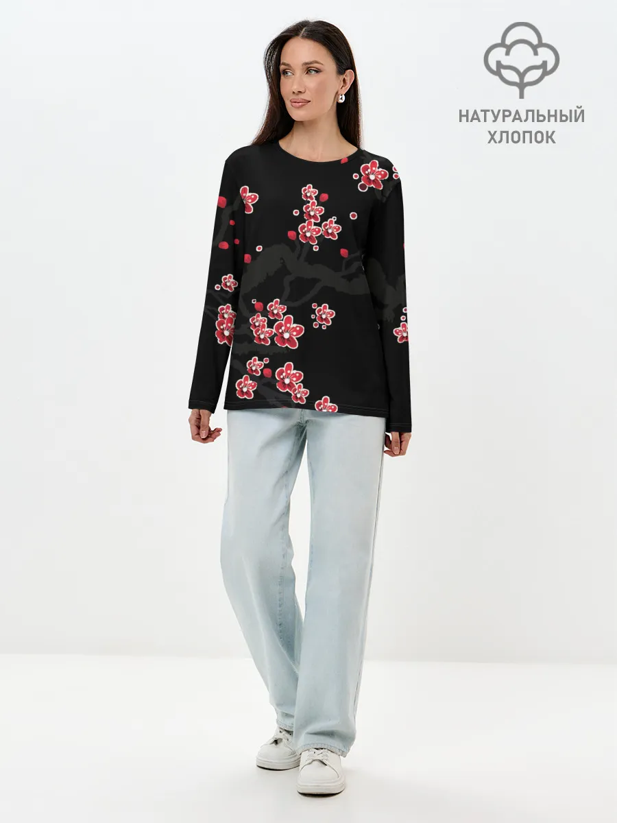 Лонгслив женский. Хлопок / САКУРА ЦВЕТЁТ И БЛАГАУХАЕТ