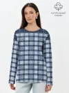 Лонгслив женский. Хлопок / Синий узор в клетку