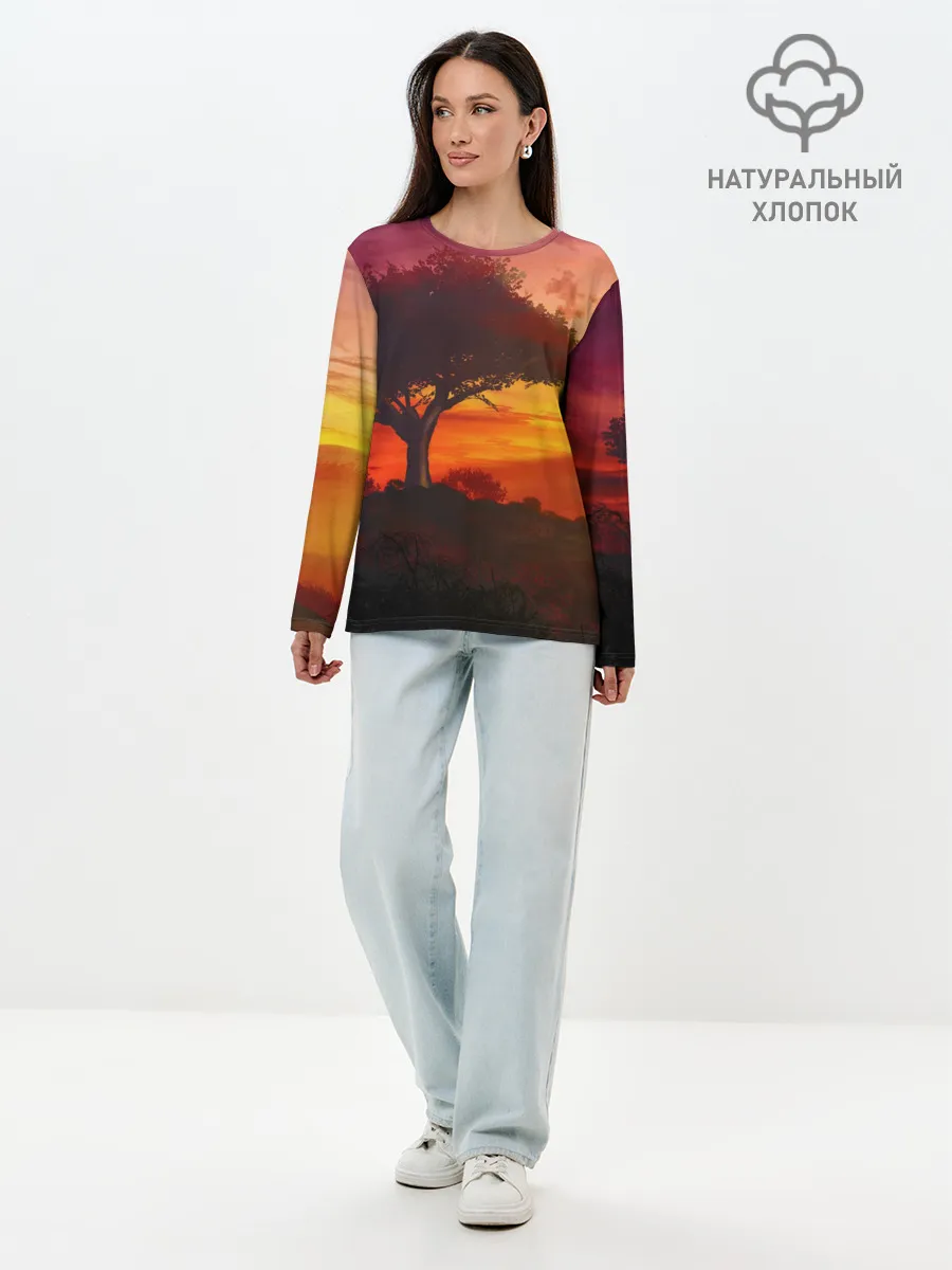 Лонгслив женский. Хлопок / СОЛНЦЕ НАД АФРИКОЙ