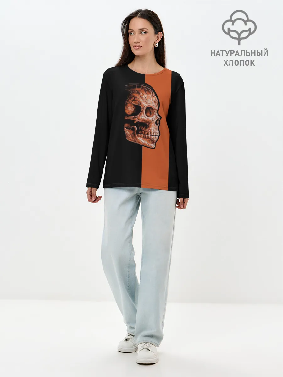 Лонгслив женский. Хлопок / Череп