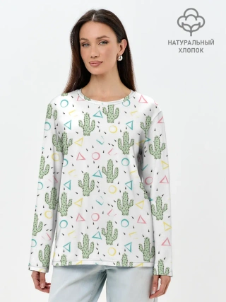 Лонгслив женский. Хлопок / Кактусы