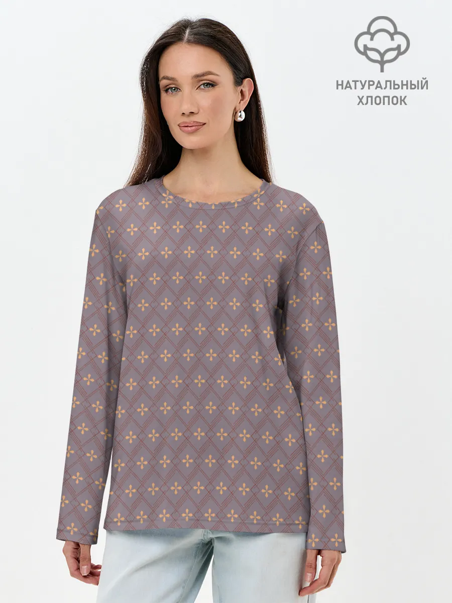 Лонгслив женский. Хлопок / Тонкие ромбы