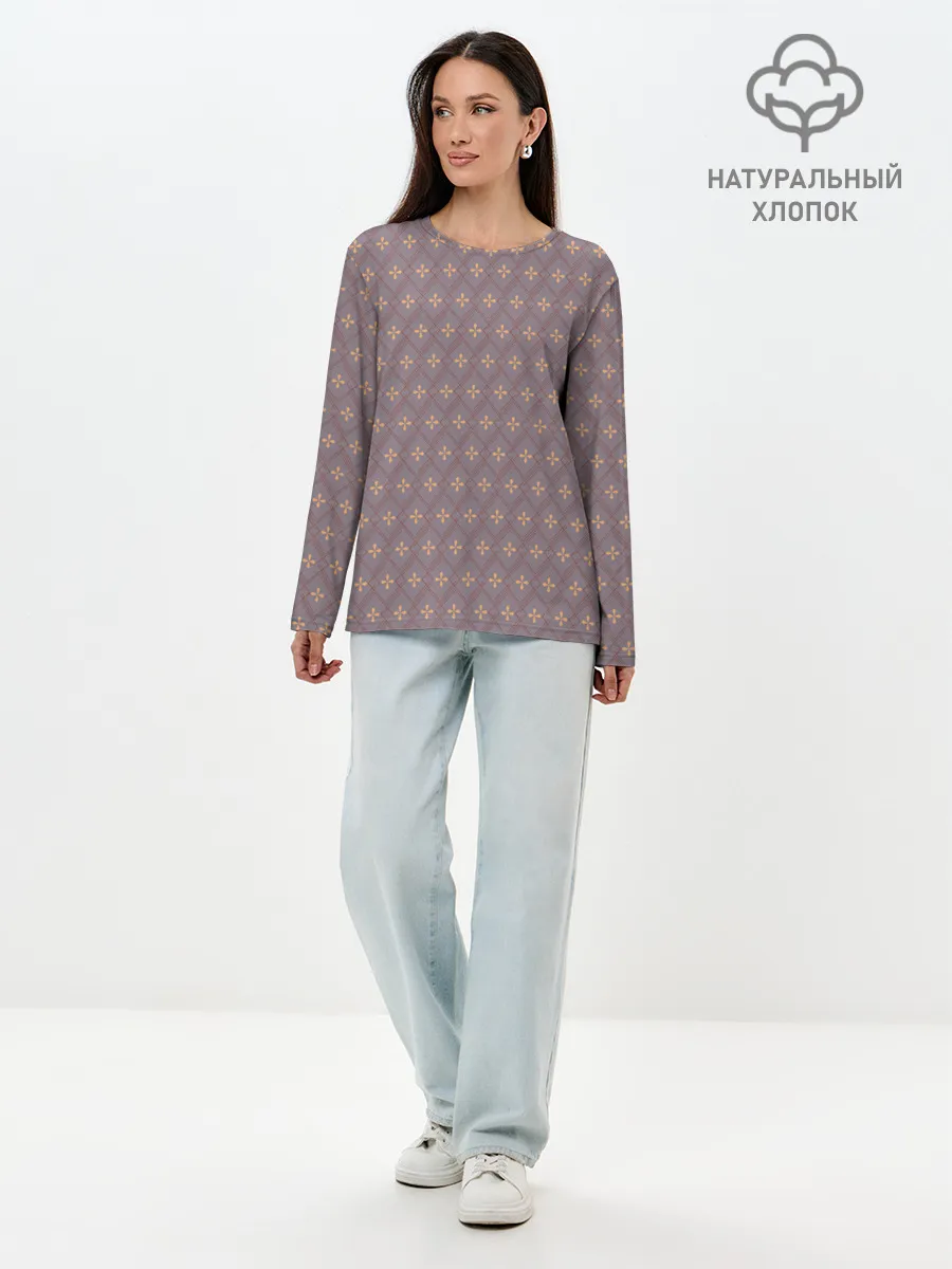 Лонгслив женский. Хлопок / Тонкие ромбы