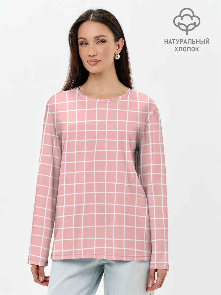 Лонгслив женский. Хлопок / Клетка волнистая