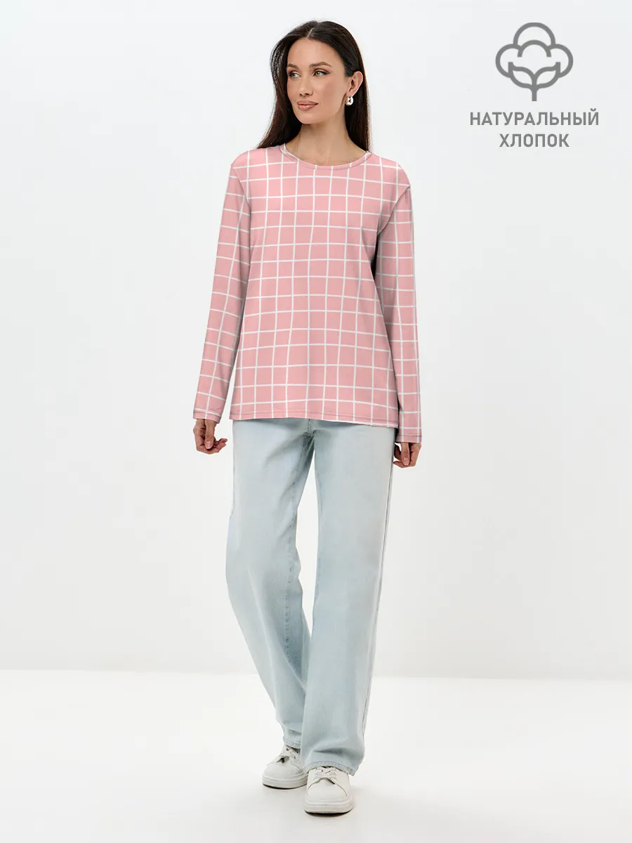 Лонгслив женский. Хлопок / Клетка волнистая