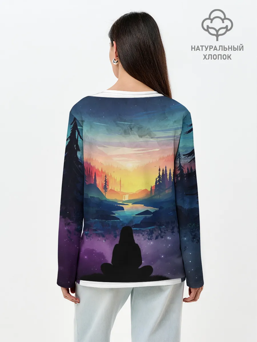 Лонгслив женский. Хлопок / ПЕЙЗАЖ НАД ЗВЕЗДАМИ