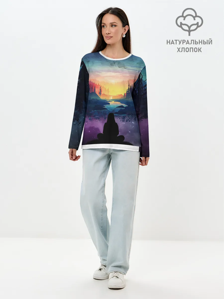 Лонгслив женский. Хлопок / ПЕЙЗАЖ НАД ЗВЕЗДАМИ