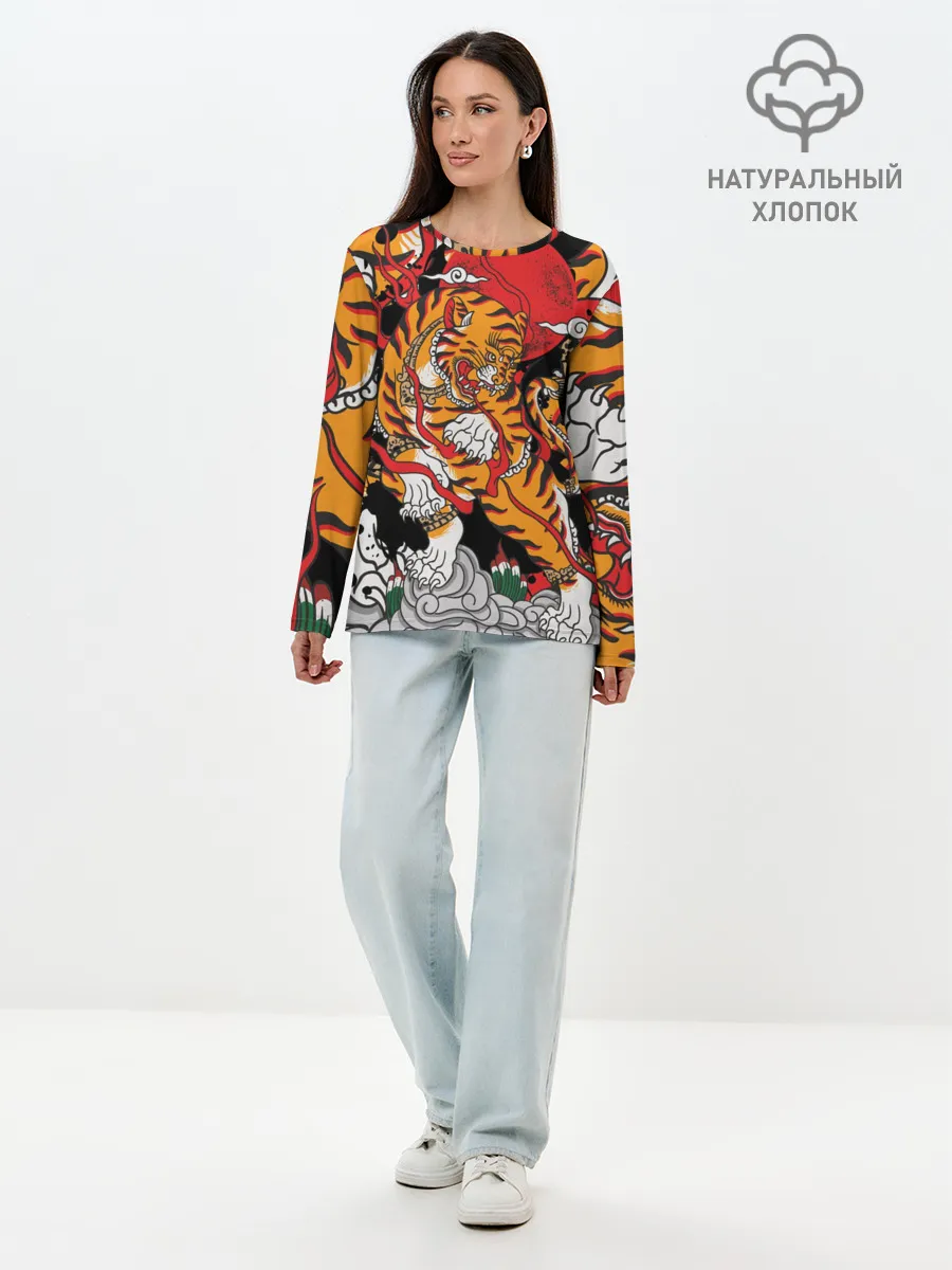 Лонгслив женский. Хлопок / Самурайский тигр