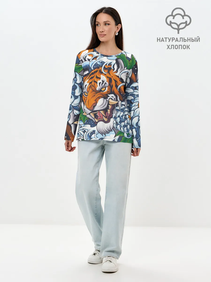 Лонгслив женский. Хлопок / Тигр