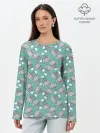 Лонгслив женский. Хлопок / Воланы на ментоловом