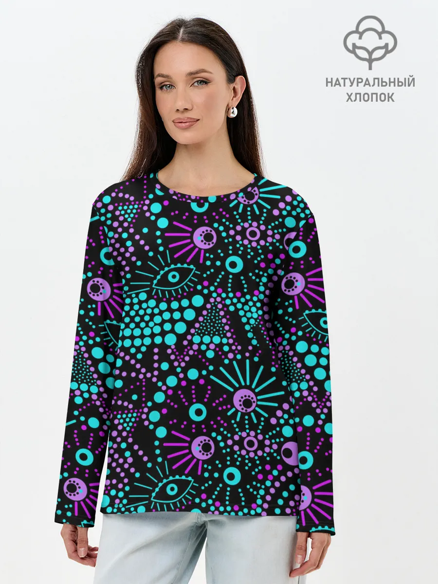 Лонгслив женский. Хлопок / Яркий абстрактный узор