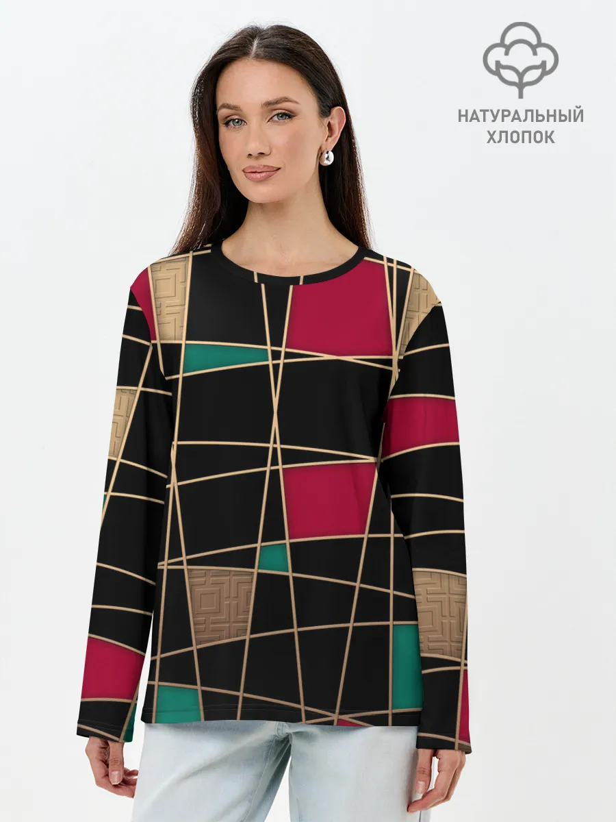 Лонгслив женский. Хлопок / Модный абстрактный узор