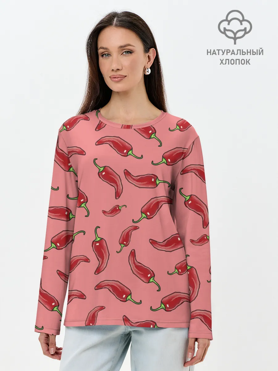 Лонгслив женский. Хлопок / Острый перчик