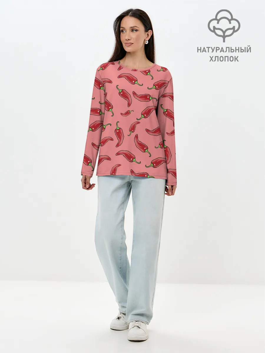 Лонгслив женский. Хлопок / Острый перчик
