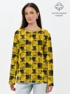 Лонгслив женский. Хлопок / Желто-черный модный узор