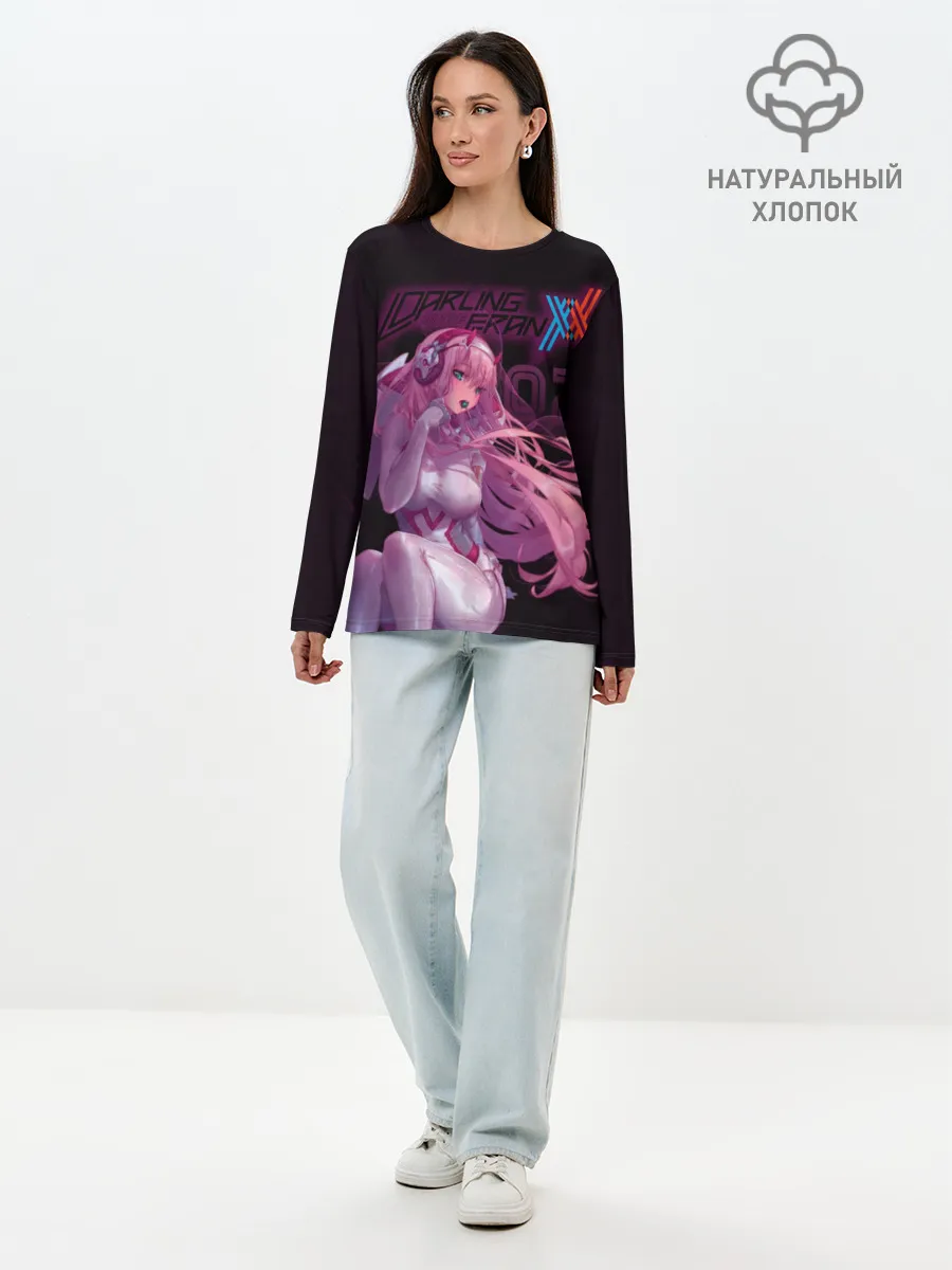Лонгслив женский. Хлопок / Zero Two в наушниках