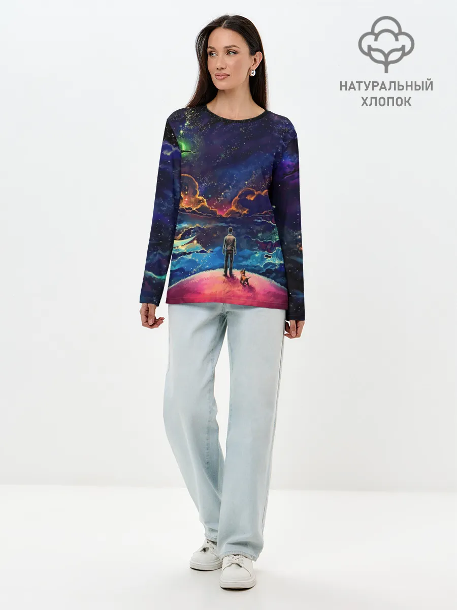 Лонгслив женский. Хлопок / Глубокий космос