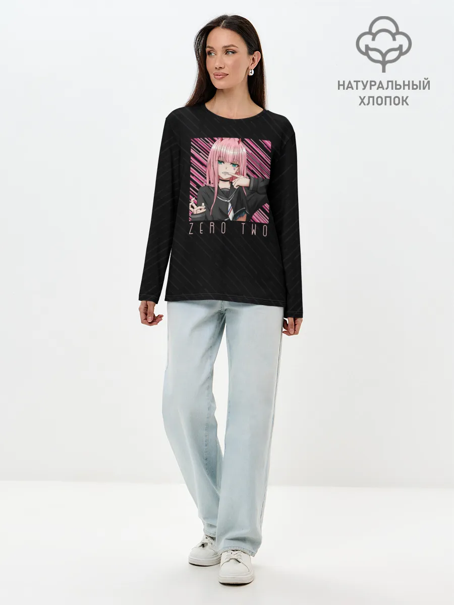 Лонгслив женский. Хлопок / Zero Two в квадрате