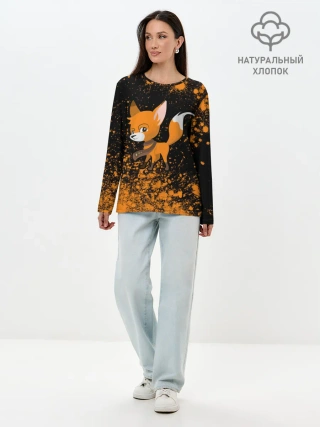 Лонгслив женский. Хлопок / Лиса - В Шарфике - Взрыв