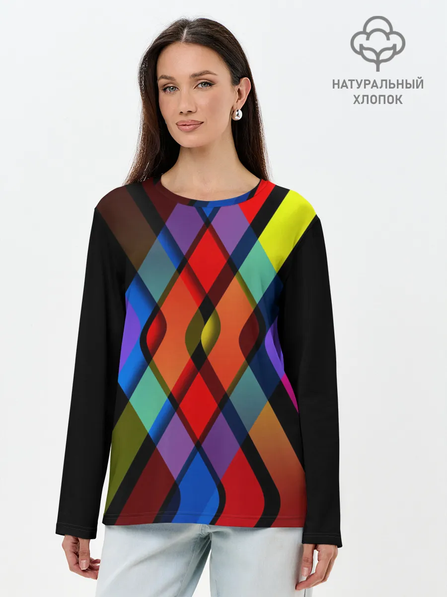 Лонгслив женский. Хлопок / Симметрия красок