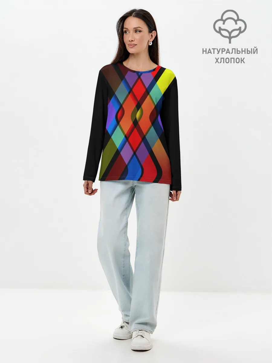 Лонгслив женский. Хлопок / Симметрия красок