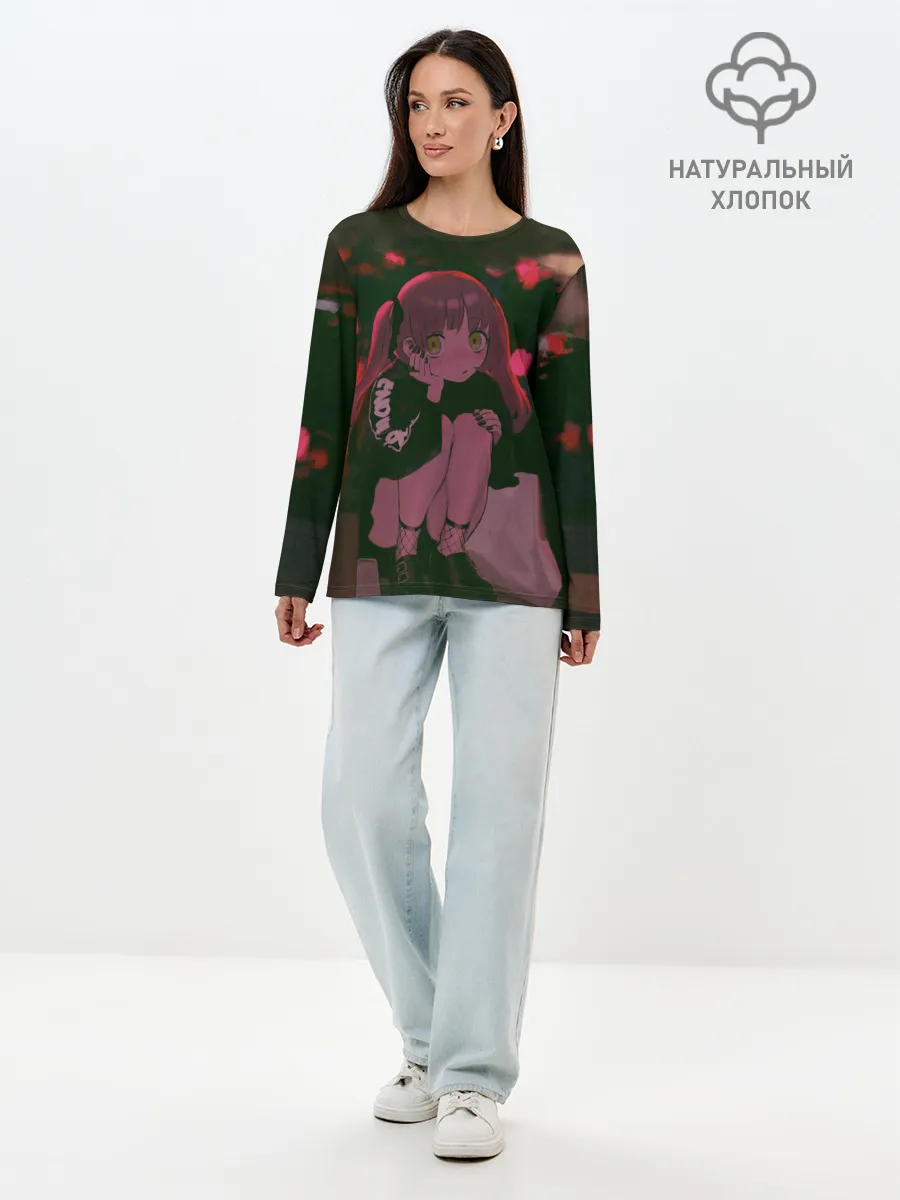 Лонгслив женский. Хлопок / Аниме девушка