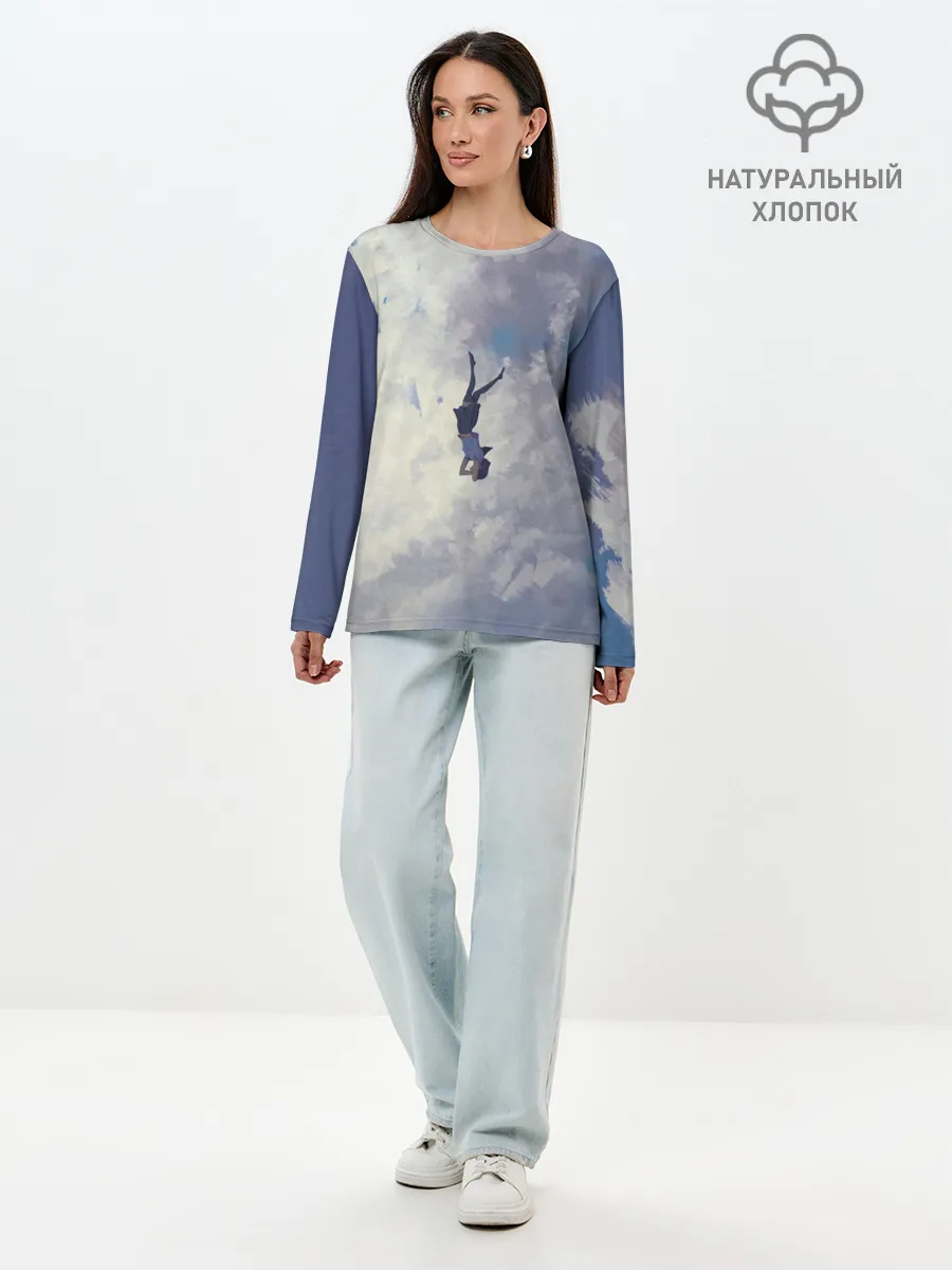 Лонгслив женский. Хлопок / Летящая девушка