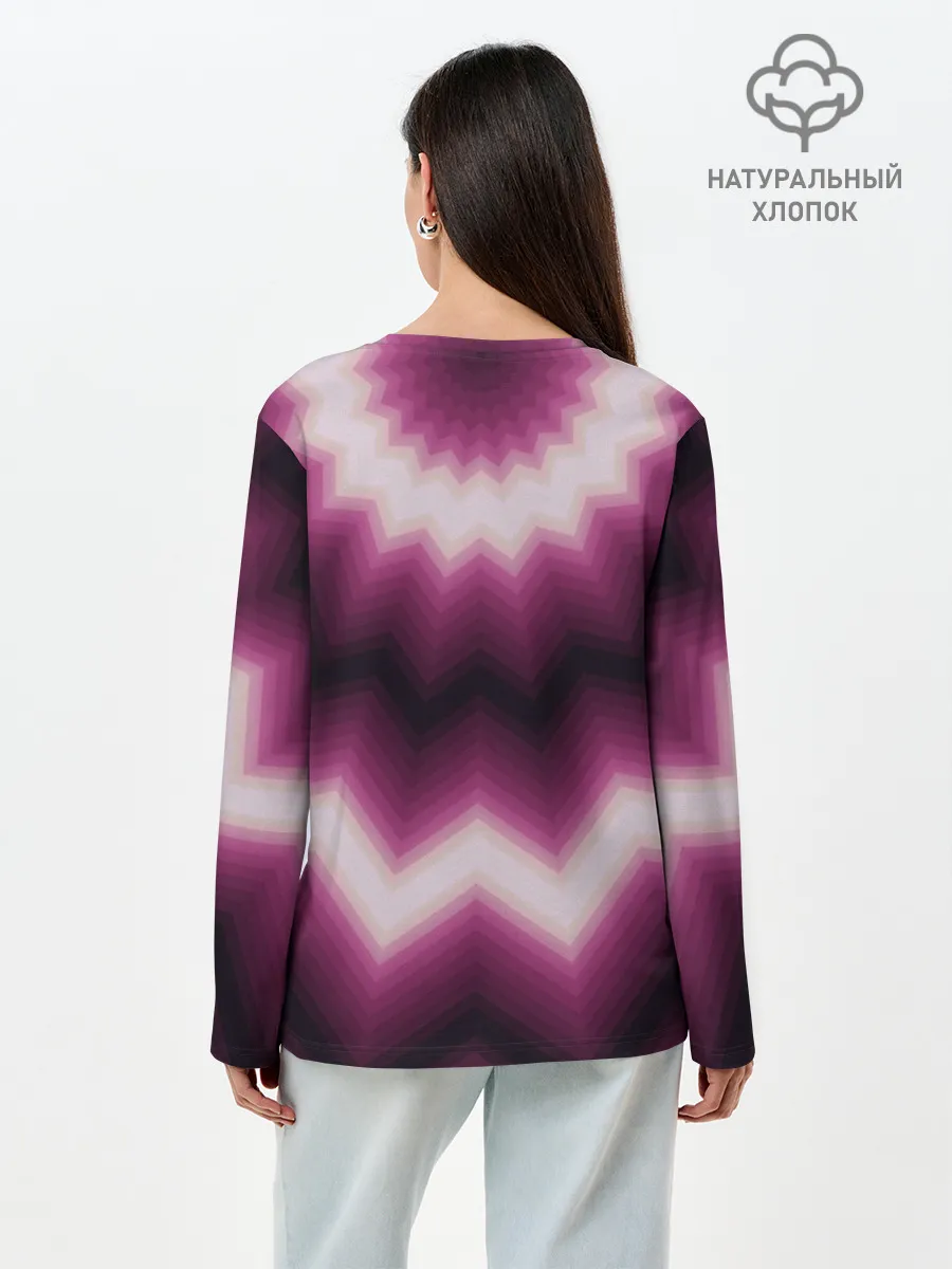 Лонгслив женский. Хлопок / Черно-пурпурный калейдоскоп