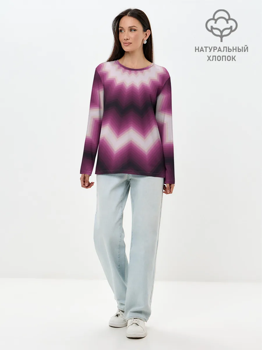 Лонгслив женский. Хлопок / Черно-пурпурный калейдоскоп