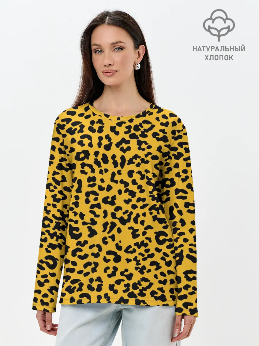 Лонгслив женский. Хлопок / Леопард желтый