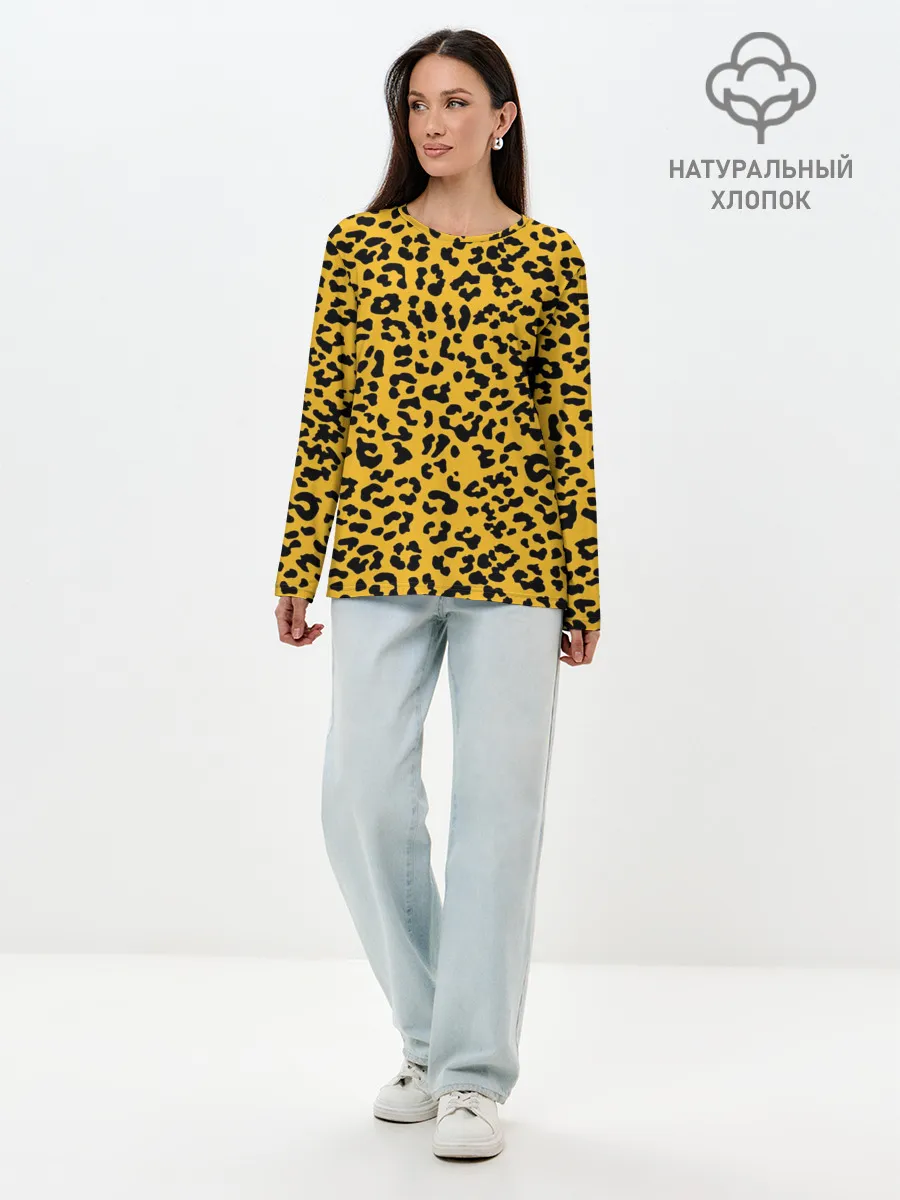 Лонгслив женский. Хлопок / Леопард желтый