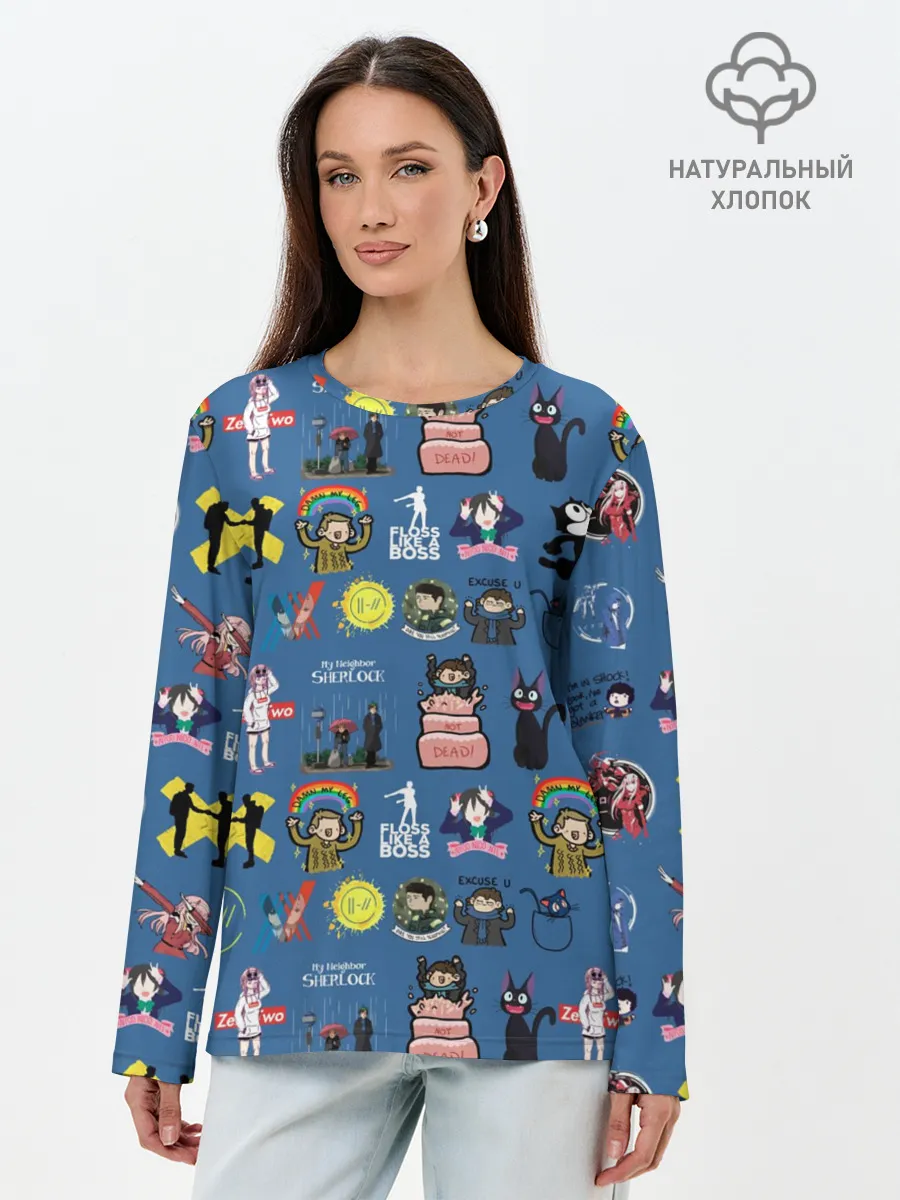 Лонгслив женский. Хлопок / стикербомбинг new