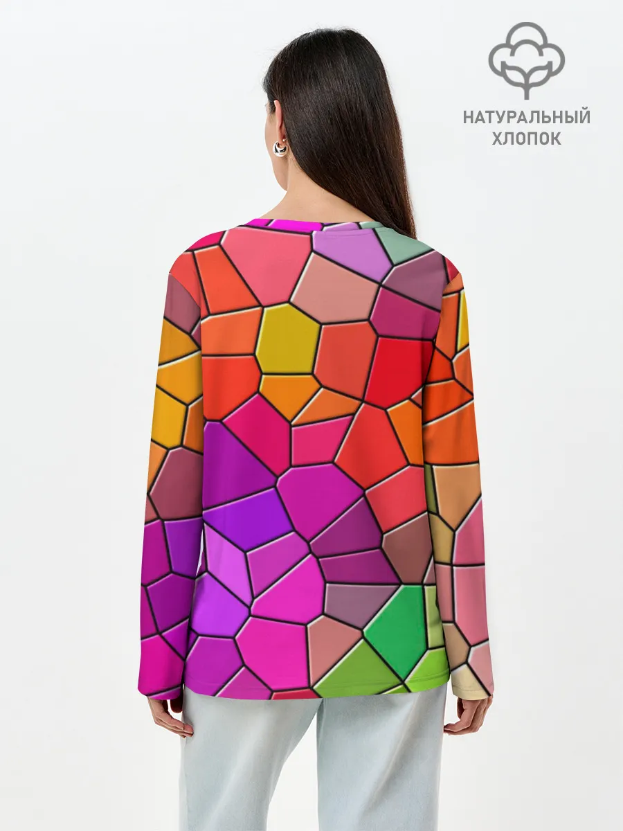Лонгслив женский. Хлопок / Мозаика цветная