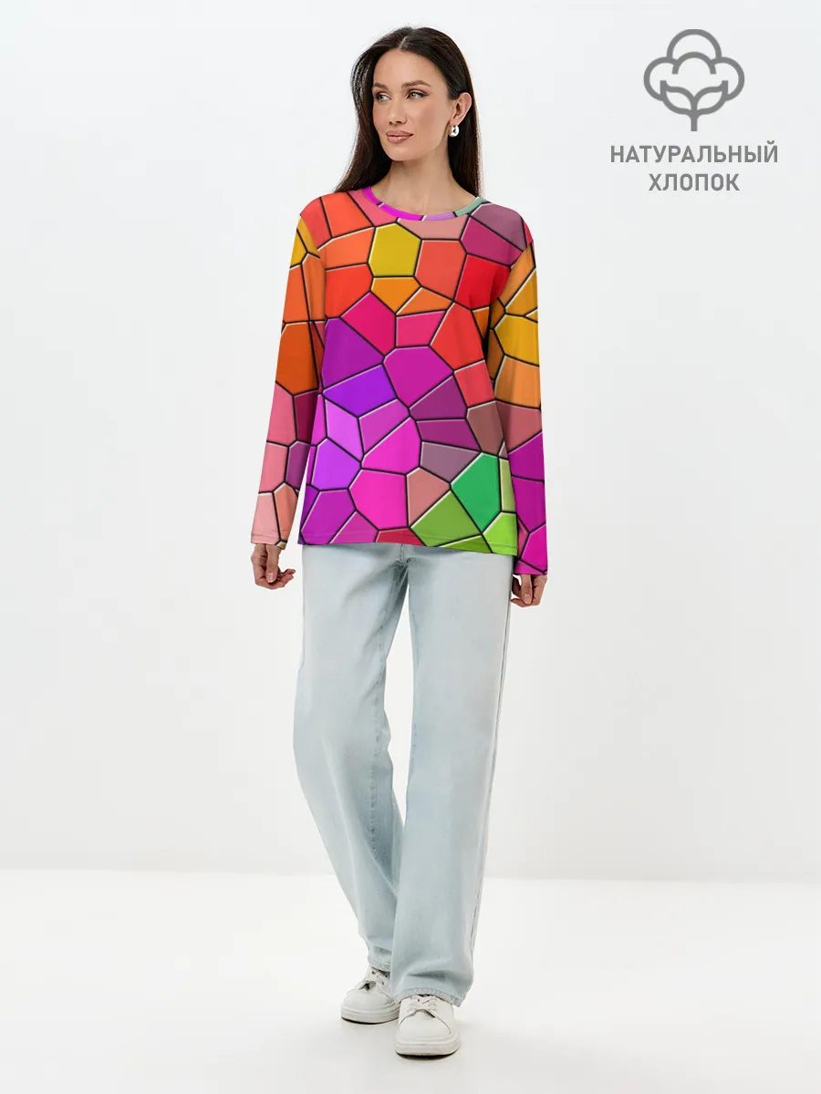 Лонгслив женский. Хлопок / Мозаика цветная