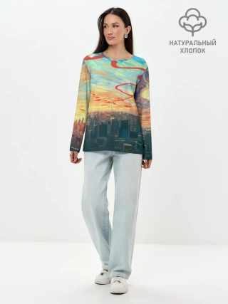 Лонгслив женский. Хлопок / Токио красками