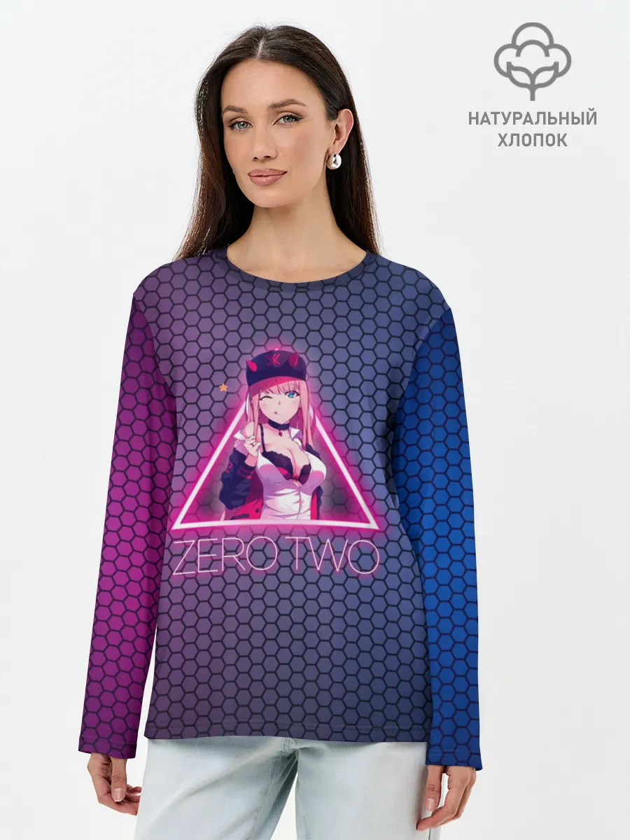 Лонгслив женский. Хлопок / Zero Two в треугольнике