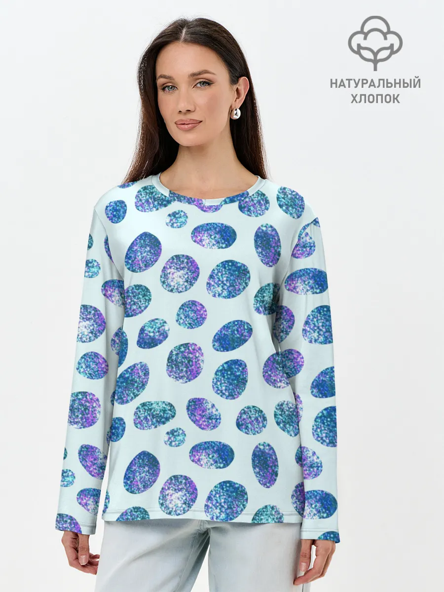 Лонгслив женский. Хлопок / Драгоценные синие камни