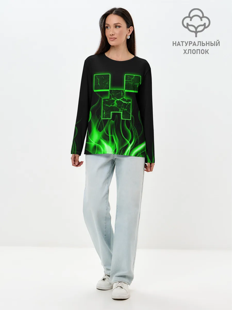 Лонгслив женский. Хлопок / MINECRAFT TEXTURE FIRE