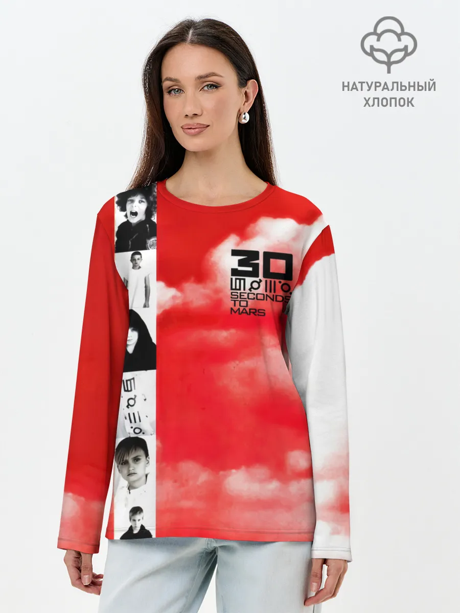 Лонгслив женский. Хлопок / 30 Seconds to Mars красное небо