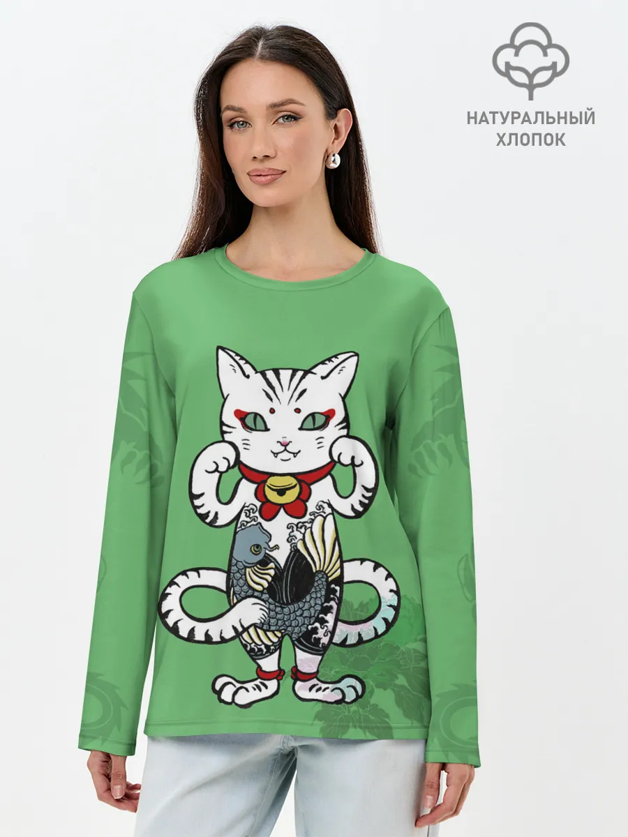 Лонгслив женский. Хлопок / ЯПОНСКИЙ КОТ | JAPANESE CAT