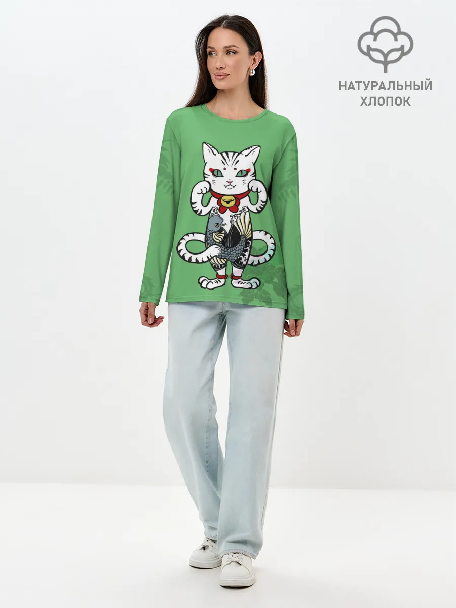 Лонгслив женский. Хлопок / ЯПОНСКИЙ КОТ | JAPANESE CAT