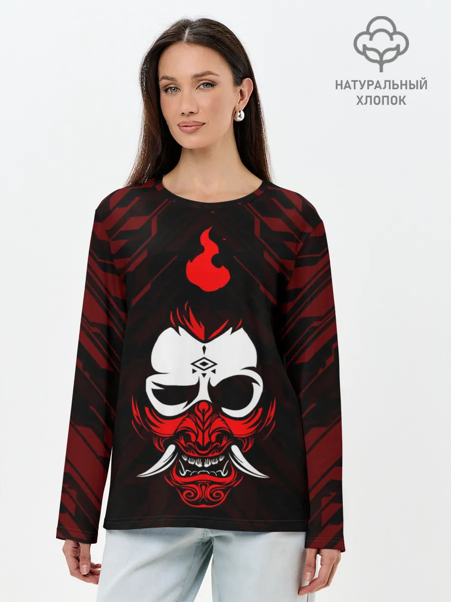 Лонгслив женский. Хлопок / DEMON | CYBERPUNK 2077 | КИБЕРПАНК
