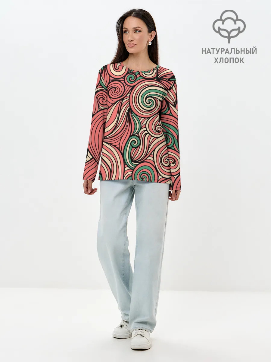 Лонгслив женский. Хлопок / Алые листья