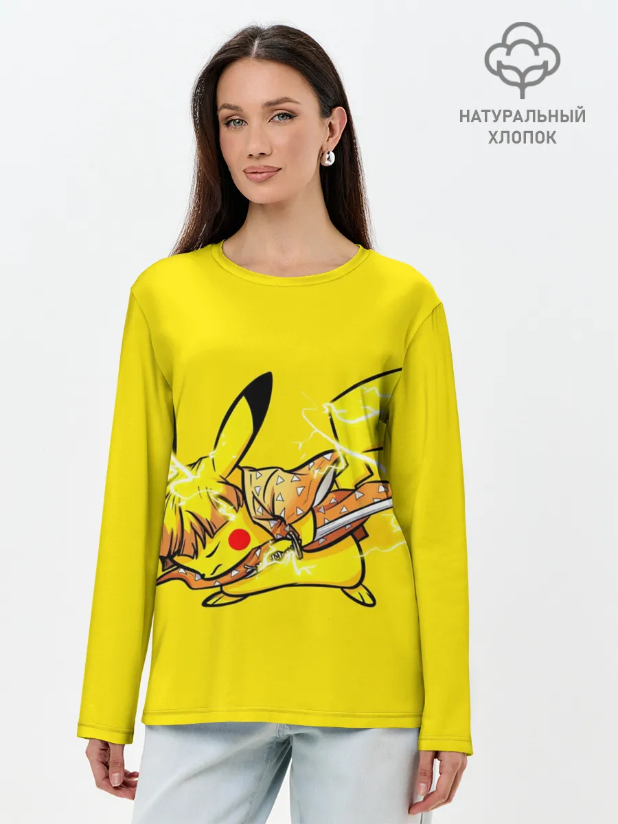 Лонгслив женский. Хлопок / Пикачу Зеницу клинок демонов