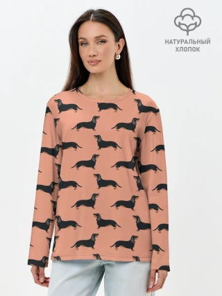 Лонгслив женский. Хлопок / Таксы паттерн