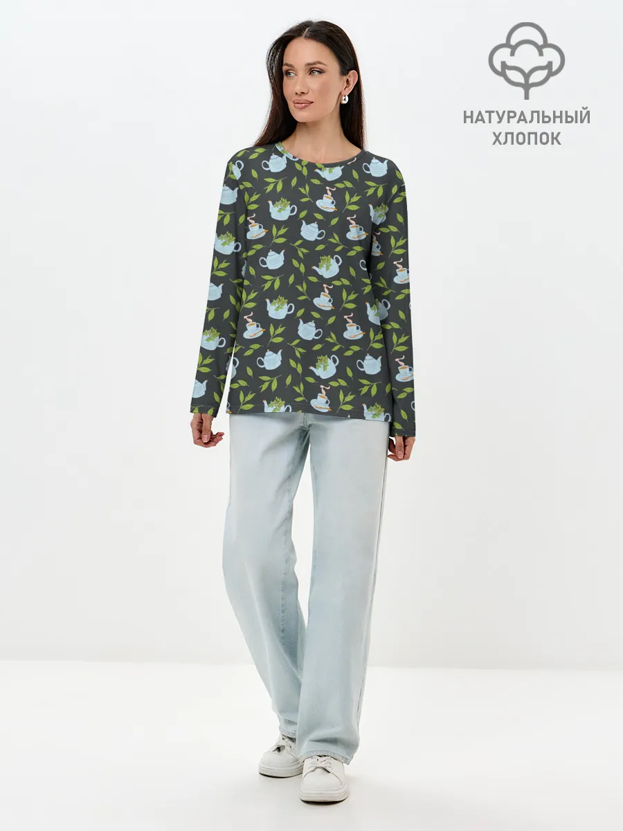 Лонгслив женский. Хлопок / Чай с мятой
