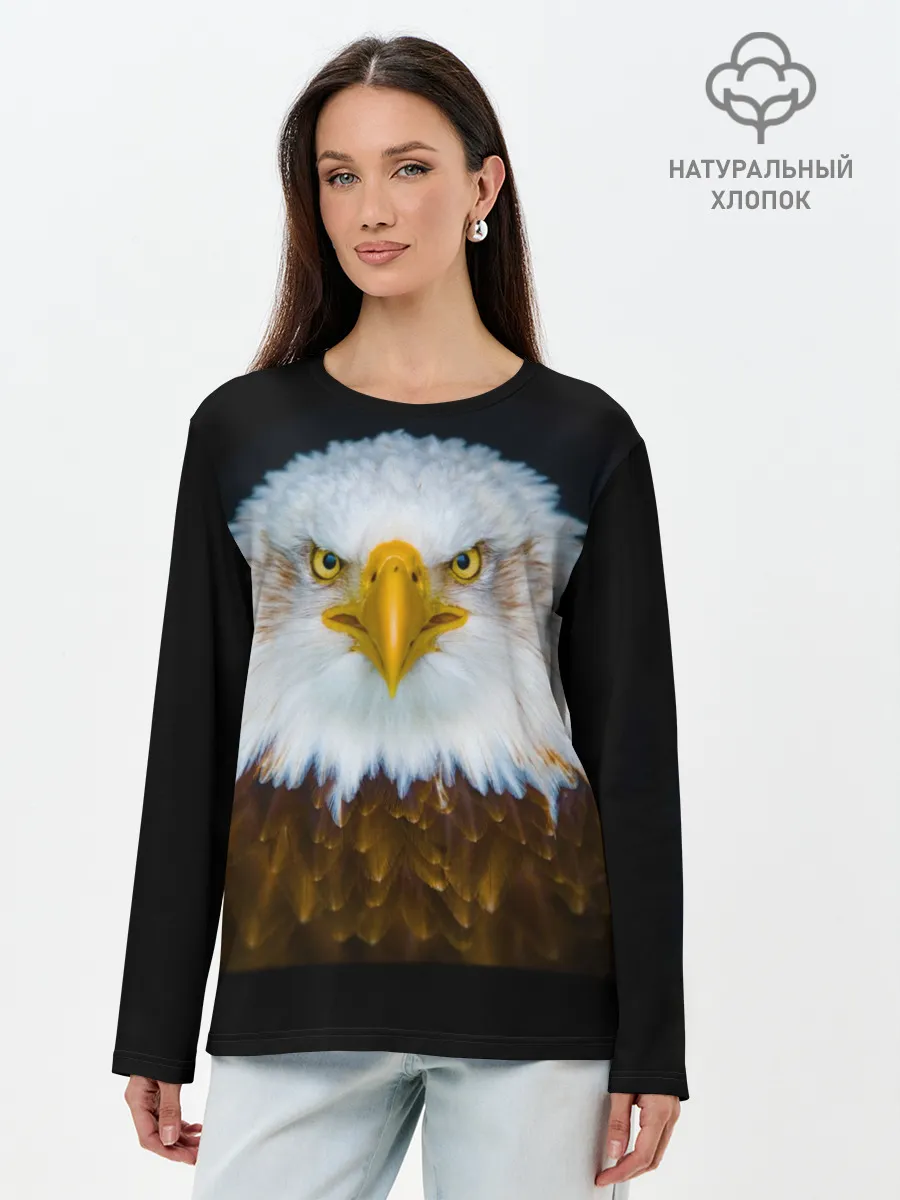 Лонгслив женский. Хлопок / Белоголовый орлан