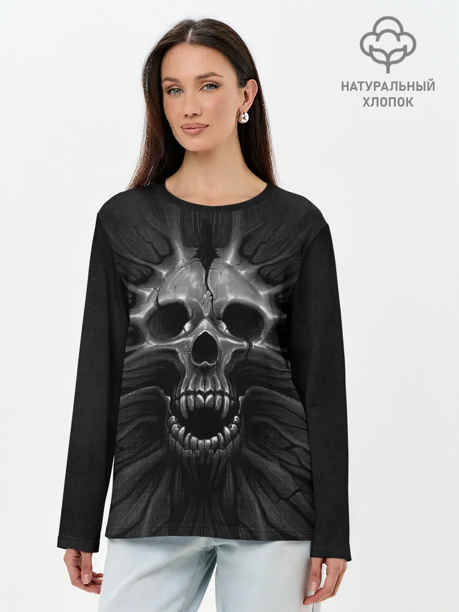Лонгслив женский. Хлопок / ЧЕРЕП С КЛЫКАМИ